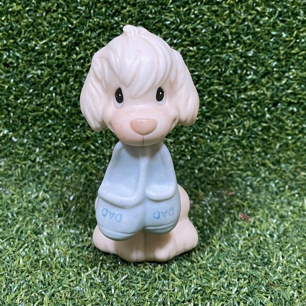 Vintage 1982 Precious Moments Dog with DAD Slippers Figurine